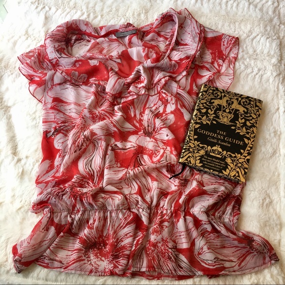 Jacquie Tops - Jacquie sheer red flower top with ruffles